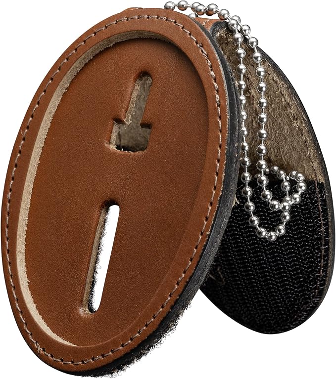 Shield Wallets Austin Texas Police Belt Badge Holder with Neck Chain Tan Leather (Cutout #603)