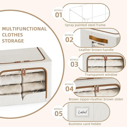 FHSQX 6 Pack Clothes Storage Bins - Foldable Storage Bins for Clothes Fabric Storage Box with Metal Frame (Cream White, 16.5x12.2x12.2 inch)