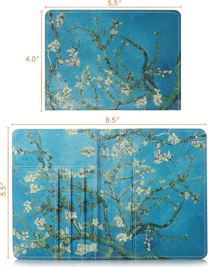 Passport Holder, Slim Travel Wallet RFID Blocking Card Case Passport Cover Protector Travel Essentials with Credit Card Slots Pockets for Women/Men, Almond Blossom Tree