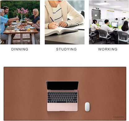 MAIDERN 43.3”x 19.6” Leather Desk Mat, Large Desk Pad, Cork & Leather Large Mouse pad for Desk, Waterproof Computer Desk Mat for Gaming Home Office (Brown)