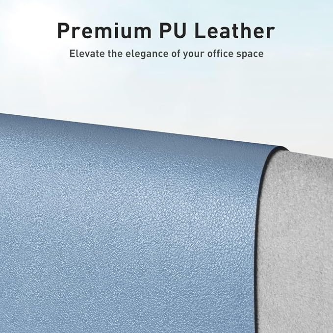 Aothia Faux Leather Desk Mat - Non-Slip PU Leather Desk Blotter, Waterproof Writing Surface, Large Desk Pad for Office & Home (Denim Blue, 55" x 24")