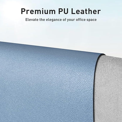 Aothia Faux Leather Desk Mat - Non-Slip PU Leather Desk Blotter, Waterproof Writing Surface, Large Desk Pad for Office & Home (Denim Blue, 55" x 24")