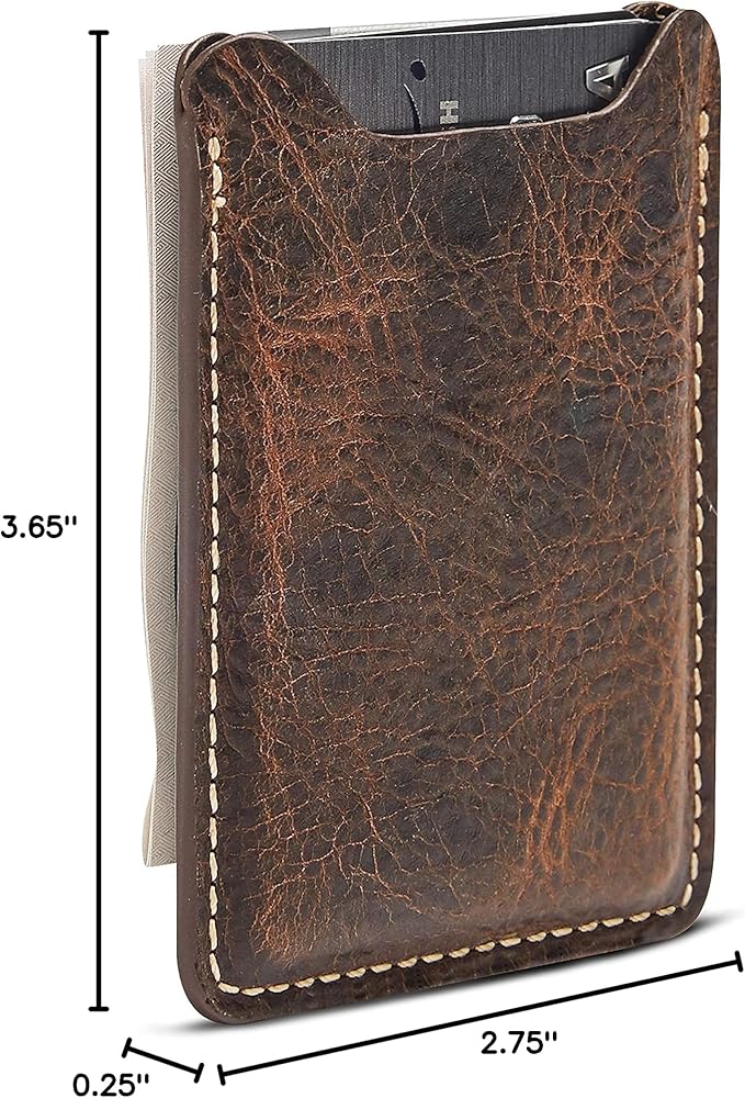 House of Jack Co. Wyatt Money Clip Wallet for Men, Slim Front Pocket Leather Card Holder, Ideal Gift For Men, Minimalist Full Grain Cowhide Wallet, Brown