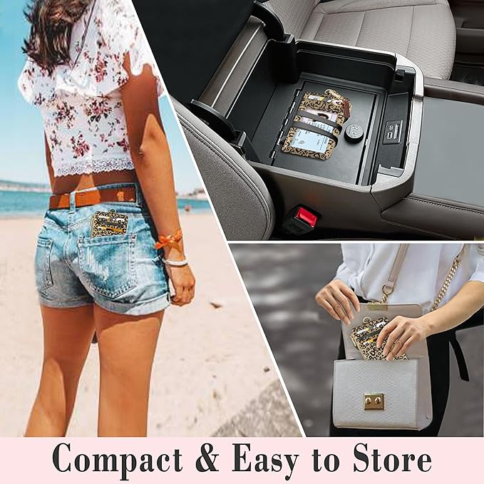 ID Badge Holder with Lanyard, Vertical Bling Shiny ID Badge Card Holder with 1 Clear ID Window, 4 Credit Card Slots, 1 Cash Coin Slot and a Detachable Neck Lanyard (Bling Leopard)