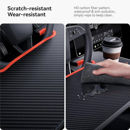 YONZEE 2-in-1 Car Steering Wheel Desk Tray & Car Seat Gap Filler Organizer – Foldable Carbon Fiber Look Table for Laptop, Eating, Writing – for Standard Round Steering Wheels