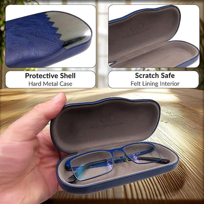 MyEyeglassCase Men's Medium Glasses Case - Classic Eyeglasses Hard Shell Holder, Elegant Easy Open Lip with Pouch and Cloth