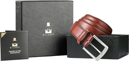 MILORDE Men's Genuine Leather Dress Belt, Handmade, 100% Cow Leather, Fashion & Classic Designs for Work Business and Casual
