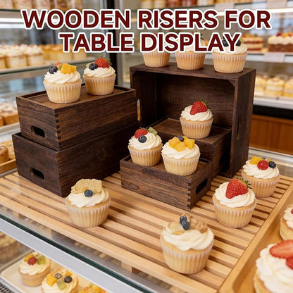 Wooden Crates for Display 5 Pack Large Rustic Nesting Wooden Basket with Handle, Farmhouse Wood Crate for Storage and Container, 5 Size Multipurpose Wood Basket for Fruits Vegetables Boxes