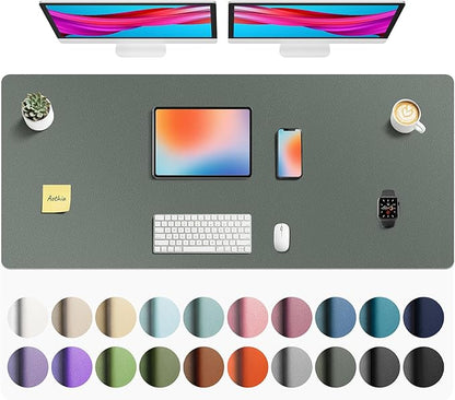 Aothia Faux Leather Desk Mat - Non-Slip PU Leather Desk Blotter, Waterproof Writing Surface, Large Desk Pad for Office & Home (Jungle Green, 55" x 24")