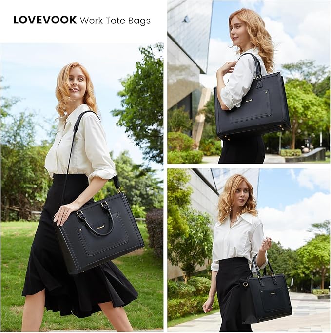 LOVEVOOK Laptop Tote Bag for Women, 15.6 Inch Work Bags, Vintage Leather Tote Bag, Waterproof Computer Bags with Clutch Purse, Large Capacity Messenger Bag for Teacher College Business Office