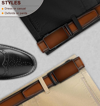 KEMISANT Men Belt Ratchet Click Belt Genuine Leather Adjustable For Men Golf Dress Casual Jeans 1 3/8-Cut For Fit