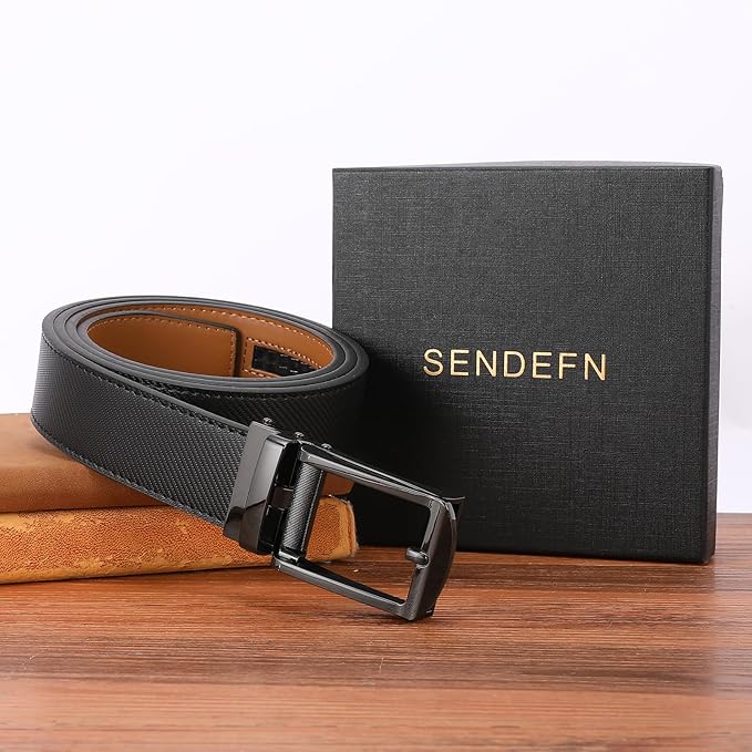 SENDEFN Men's Leather Dress Casual Belt 1 3/8" Automatic Adjustable Click Buckle Belts with Gift Box