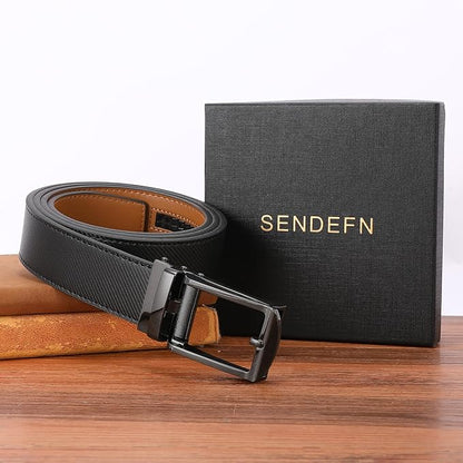 SENDEFN Men's Leather Dress Casual Belt 1 3/8" Automatic Adjustable Click Buckle Belts with Gift Box