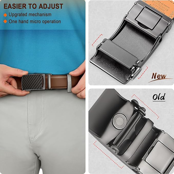 KEMISANT Belt Men, Sliding Ratchet Belt Genuine Leather For Gift Mens Dress Pants Oxfords,Size Adjustable