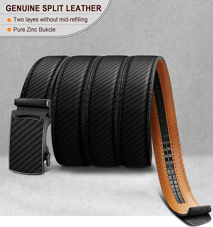 KEMISANT Belt Men, Sliding Ratchet Belt Genuine Leather For Gift Mens Dress Pants Oxfords,Size Adjustable