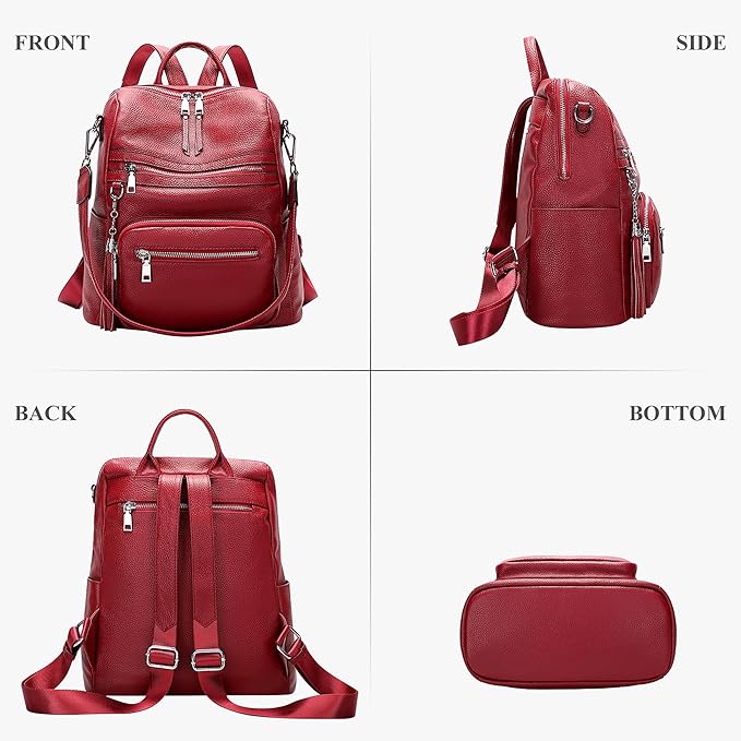 ALTOSY Genuine Leather Backpack Purse for Women Large Shoulder Bag With Laptop Compartment Multiple Pockets(S106 Red)