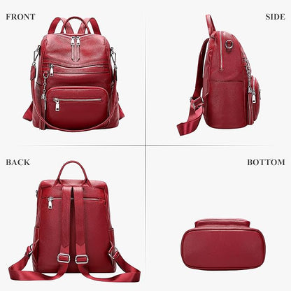 ALTOSY Genuine Leather Backpack Purse for Women Large Shoulder Bag With Laptop Compartment Multiple Pockets(S106 Red)