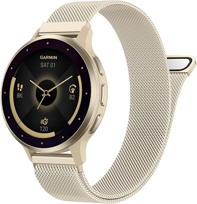 18mm 20mm Metal Band Compatible for Garmin Vivoactive 5/6/4S/3 Watch Bands, Soft Stainless Steel Mesh Strap for Garmin Venu 3S/Venu 2S/Sq Watch Band, Forerunner 55/245/255S/265S Watch Band Women Men