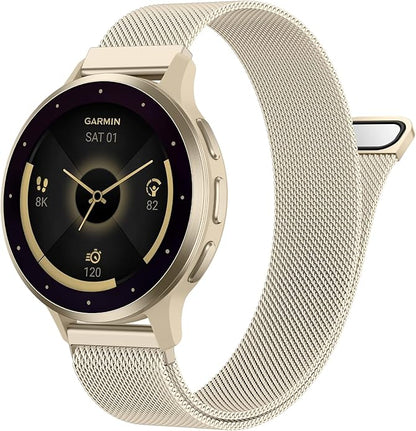 18mm 20mm Metal Band Compatible for Garmin Vivoactive 5/6/4S/3 Watch Bands, Soft Stainless Steel Mesh Strap for Garmin Venu 3S/Venu 2S/Sq Watch Band, Forerunner 55/245/255S/265S Watch Band Women Men