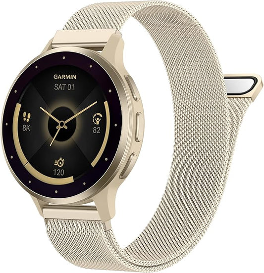 18mm 20mm Metal Band Compatible for Garmin Vivoactive 5/6/4S/3 Watch Bands, Soft Stainless Steel Mesh Strap for Garmin Venu 3S/Venu 2S/Sq Watch Band, Forerunner 55/245/255S/265S Watch Band Women Men