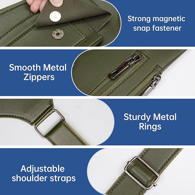Double Shoulder Armpit Bag for Men, Anti-Theft Underarm Shoulder Holster Bag with Adjustable Strap, Hidden Phone Wallet Pocket for Travel & Daily Commute (Army Green)