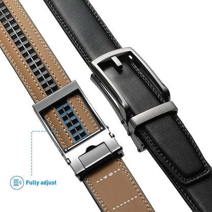 Men's Belt, Leather Ratchet Belt For Men's Dress 3.0cm,1 1/8" Size Adjusted Automatic Buckle