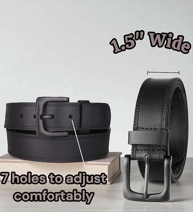 F&L CLASSIC Men's Full Grain Leather Belt Handmade, 1.5 Inch Wide Jeans Dress Belt, Gift Box, USA