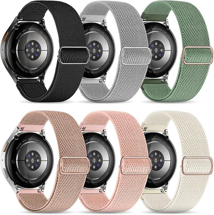 Stretchy Bands Compatible with Samsung Galaxy Watch 7 6 4 5 Band 40mm 44mm/Watch 6 4 Classic 47mm 43mm 42mm 46mm/5 Pro/FE/Active 2, 6 Pack 20mm Nylon Sport Strap for Galaxy Watch 7 Band Women Men