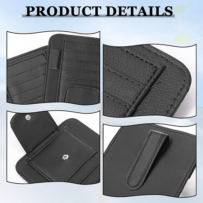 BOAO 2 Packs Car Sun Visor Organizer, Sunglasses Holders for Car Sun Visor PU Auto Interior Accessories Storage Travel Document Holder with Multi Pocket (6.1 x 4.93 Inches, Black)