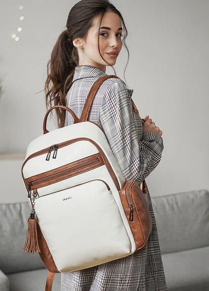 Shrrie Laptop Backpack for Women Fits 16 inch Laptop,Designer Backpacks for Women with Computer Compartment to Business (Beige)