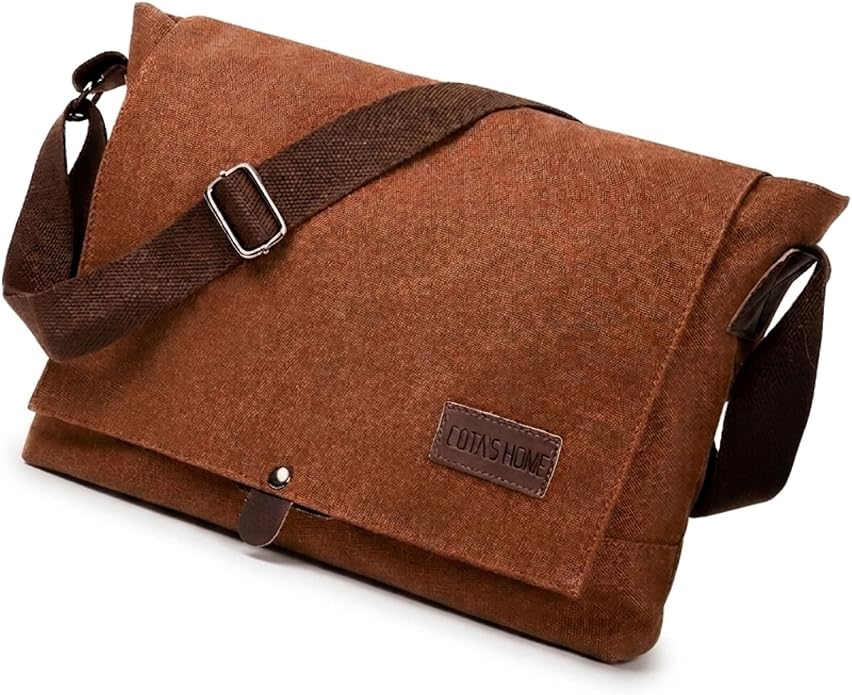 Cota's home Canvas Messenger Bag for Men, Fits 14 Inch Laptop & A4 Documents, Large Capacity Crossbody Shoulder Bag
