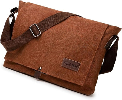 Cota's home Canvas Messenger Bag for Men, Fits 14 Inch Laptop & A4 Documents, Large Capacity Crossbody Shoulder Bag