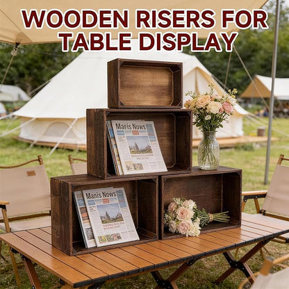 Wooden Crates for Display 5 Pack Extra Large Rustic Nesting Wooden Basket with Handle, Farmhouse Wood Crate for Storage and Container Multipurpose Wood Basket for Fruits Vegetables Boxes