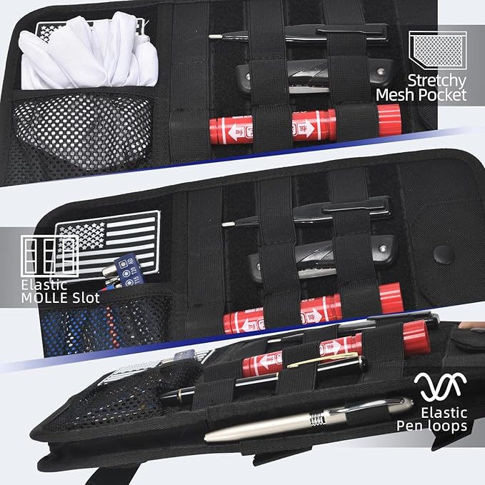 BXBXHD Molle Car Sun Visor Organizer, Car Accessories with Zipper Visor Storage Pouch & Glasses Clip, Molle Panel for Tactical Gears, Fits Most Vehicles, SUVs, Trucks(Black)