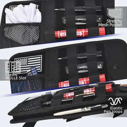 BXBXHD Molle Car Sun Visor Organizer, Car Accessories with Zipper Visor Storage Pouch & Glasses Clip, Molle Panel for Tactical Gears, Fits Most Vehicles, SUVs, Trucks(Black)