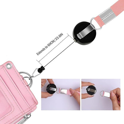 【2025 New】 Cute ID Badge Holder Retractable Lanyard Reel Clip with Heavy Duty Carabiner,5 Card Slots in 2 Sided with Key Ring and Zipper for Students Teens Boys Girls Office Staff Women (Lovely Girl)