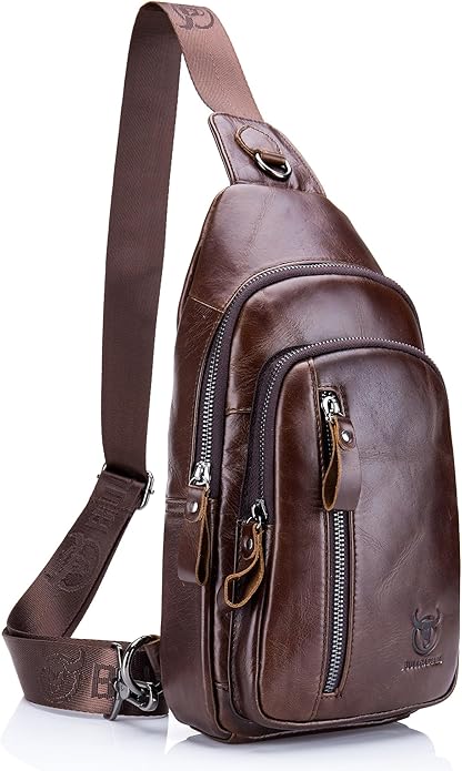 LUKZIJAES Genuine Leather Sling Bag for Men