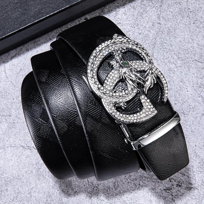 Dubulle Designer Mens Belts, Sliding Automatic Buckle Ratchet Dress Belt TOP Genuine Leather Strap Gifts