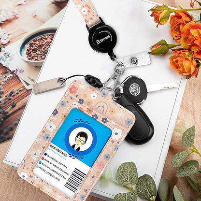 bolimoss Flowers Rainbows Lanyards for ID Badges, Cute ID Card Holders with Teacher Lanyards, Breakaway Neck Lanyards with Retractable Badge Reels Quick-Release Buckles and Adjustable Straps