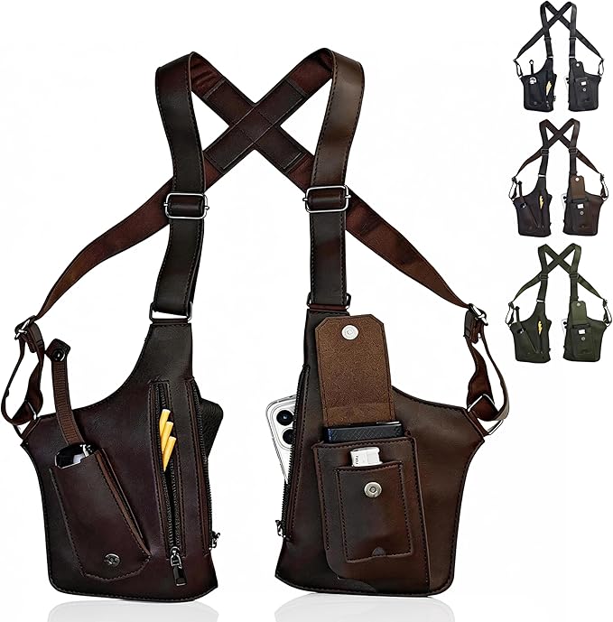 Double Shoulder Armpit Bag for Men, Anti-Theft Cross-Body Concealed Carry with Hidden Phone Wallet Pocket,Premium PU Leather Adjustable Shoulder Underarm Bag
