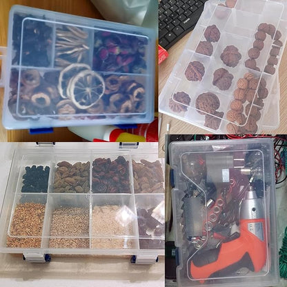 Xiaoyztan 8 Grids Clear Plastic Organizer with Adjustable Dividers, Jewelry Box Bead Storage Container for Small Parts, Fishing Tackle, DIY Crafts, and Earrings, Overall 7.3in x 4.9in
