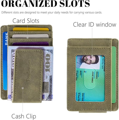 Toughergun Slim Wallet for Men RFID Blocking Money Clip, Minimalist Front Pocket Credit Card Holder, Magnetic Thin Mens Wallets with ID Window