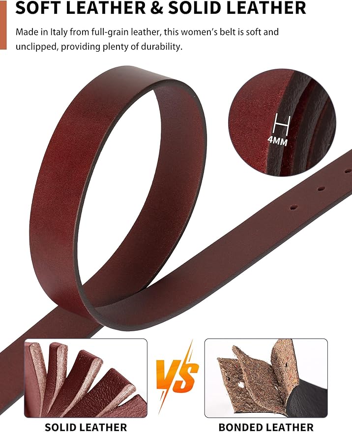 Womens Belts for Jeans Genuine Leather Belt Vintage Solid Brass Circle buckle Gift Box Packaging