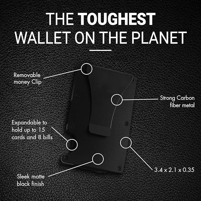 Minimalist Slim Wallet for Men,RFID Blocking Metal Wallet,Aluminum Credit Card Holder & Money Clip 12-15 Cards,Slim Rfid Front Pocket Mens Wallet,Matt Black