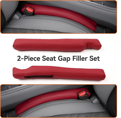 Car Seat Gap Filler - 2 Pack Premium Leather Console Blockers for Cars, Trucks & SUVs - Adjustable 1.4-2.4 Inch Width - Prevents Items Falling Between Seats (Wine)
