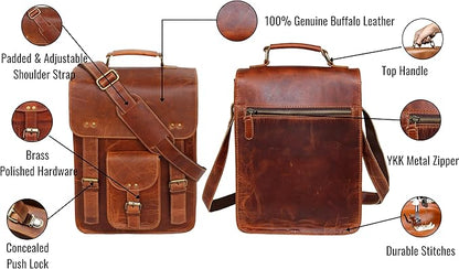 jaald Genuine Leather Messenger Bag Vintage Laptop Crossbody Bag Satchel Man Purse Shoulder Bag for man woman office bag