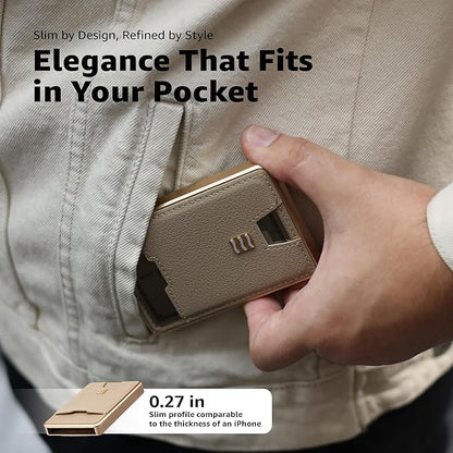 VENICE RFID Blocking Wallet, Minimalist Card Holder with Quick Access, Vegan Leather & Brushed Aluminum, Gift-Ready Packaging (Beige)