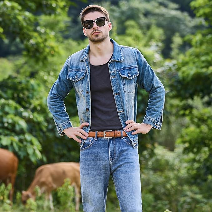 VATAN Men's Genuine Leather Dress Belts, Handmade Classic Every Day Leather Jeans Belt for Men Work Business Casual