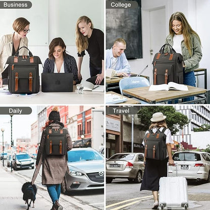 LOVEVOOK Laptop Backpack for Women Work Travel Commuter Backpack Business Computer Bag Teacher Doctor Nurse Bags College Backpack Purse Laptop Bag, 17 Inch, Dark Grey-brown
