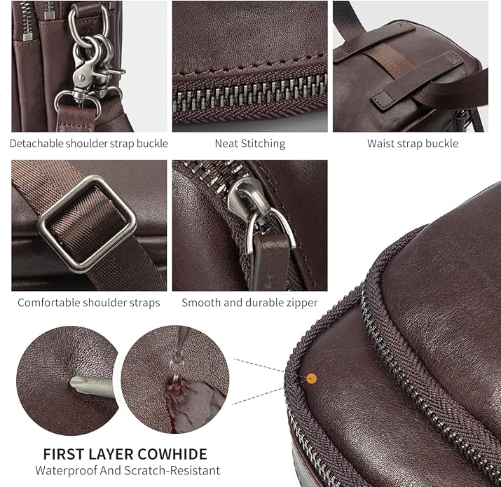 Augus Leather Messenger Crossbody Shoulder Bag for Men Work Business Casual Adjustable Straps (Black-1)